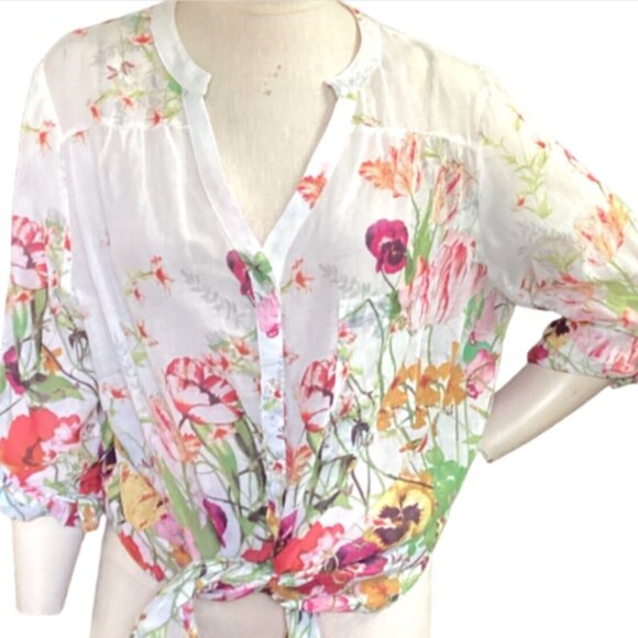 Pure Energy Button-Down Blouse Cotton Floral Print Plus Sz 1 # 66M - Picture 2 of 9